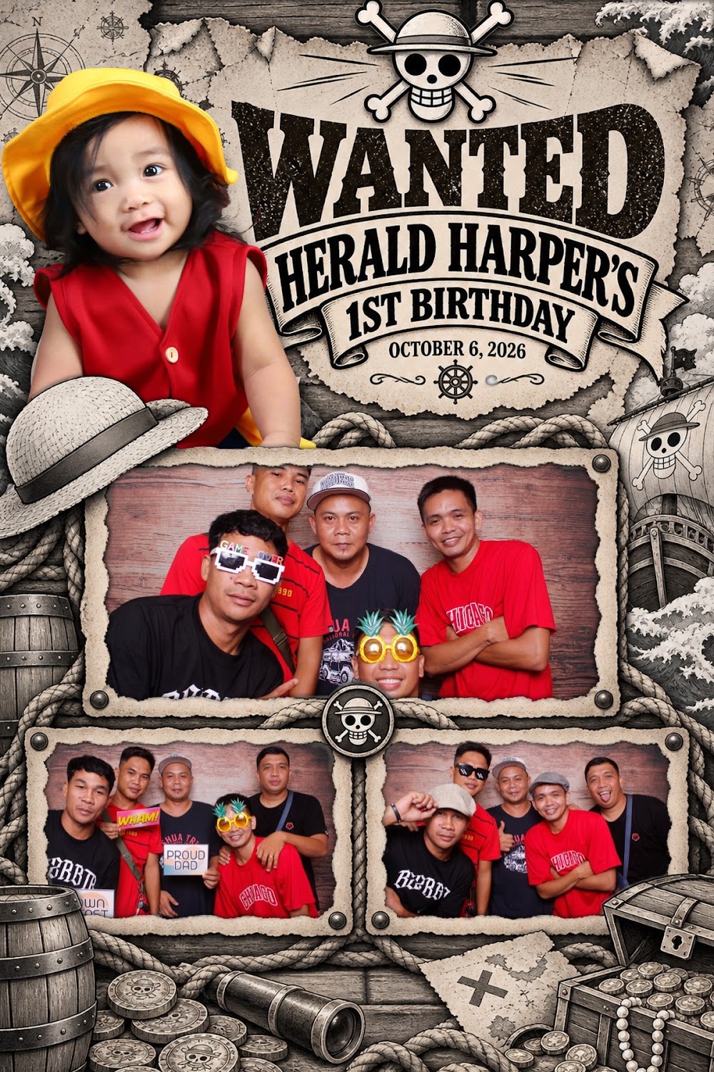 Friends posing together at Herald Harper’s birthday photobooth